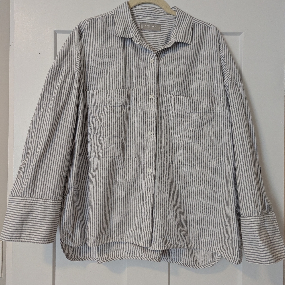 Everlane Black/White Stripe Boxy Oxford